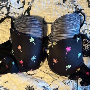 PINK Victoria's Secret Black Bra with Colorful Palm Trees